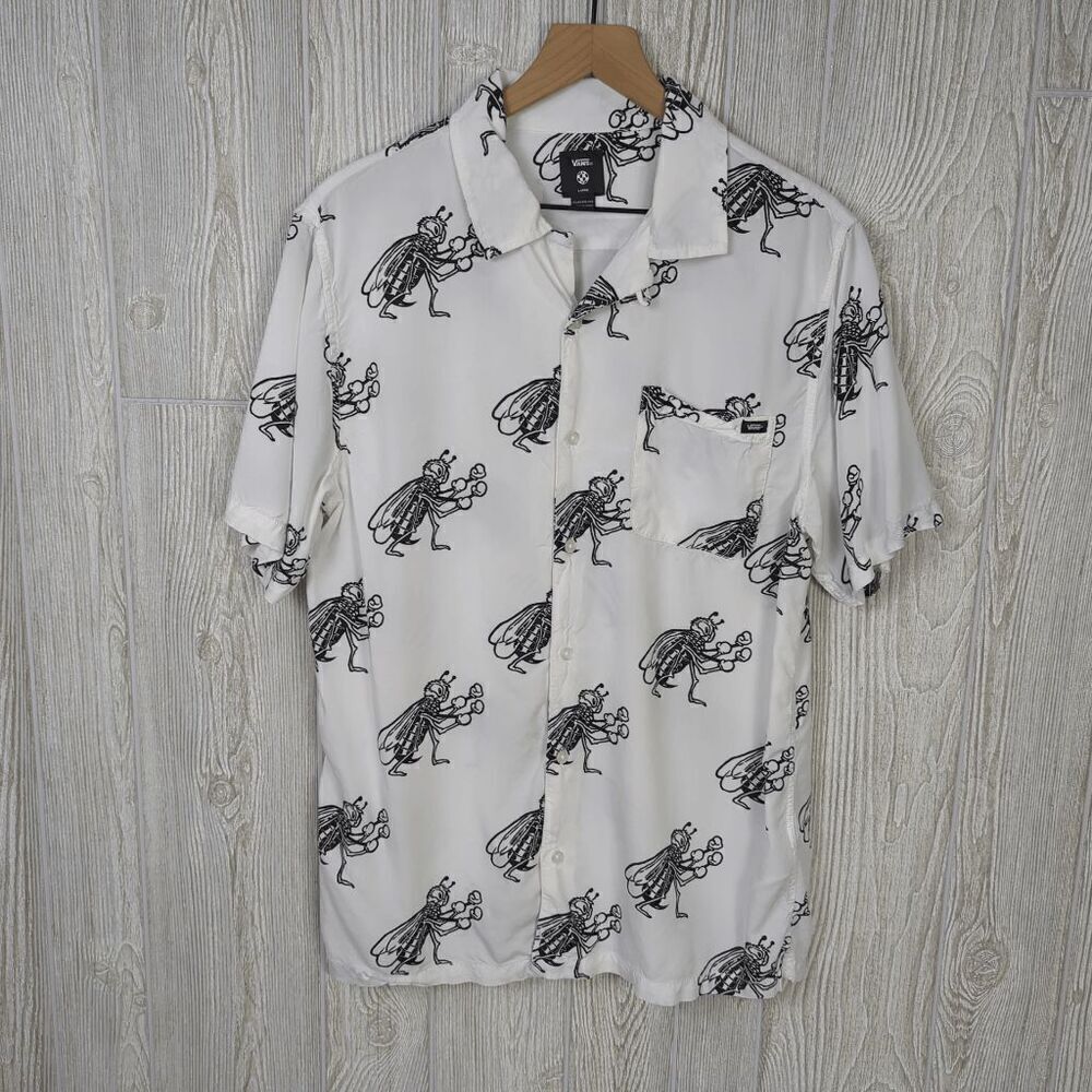 Vans Men’s Large The Checkerboard Research White Black Short Sleeve Polo Shirt